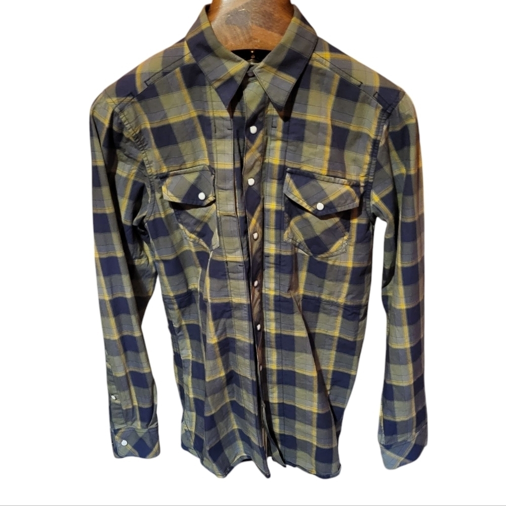 5.11 Tactical Shirt Mens Small Blue Yellow Plaid Pearl Snap Utility Workwear
